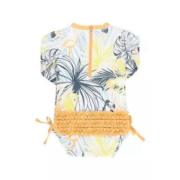 RuffleButts Toddler Tropical Floral Rash Guard One Piece Swimsuit Size 3-6Mo - Picture 3 of 8